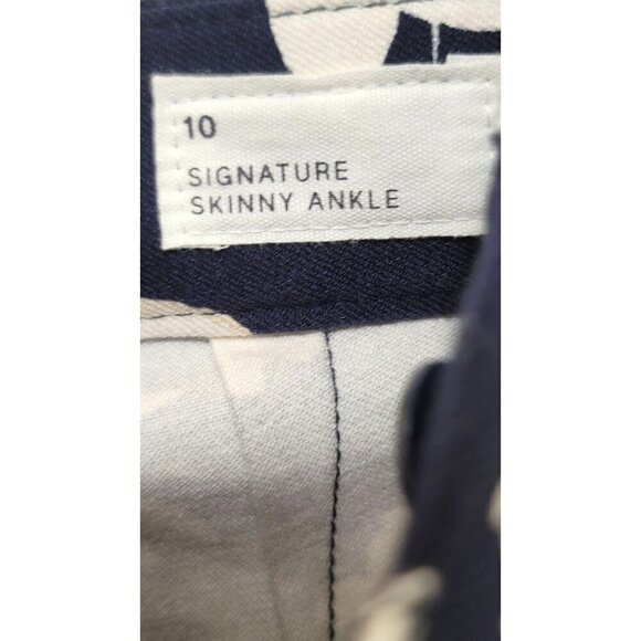 Gap Womens Navy Blue Floral Print Pants With Zipper Closure & Pockets Skinny - Picture 7 of 12